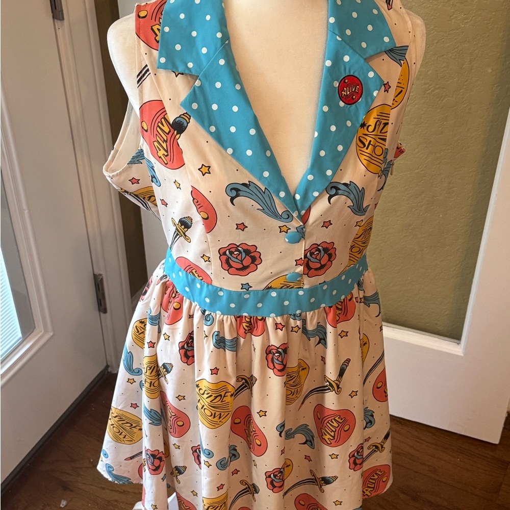 Sourpuss Cream and Blue Polka Dot Dress pinup vintage